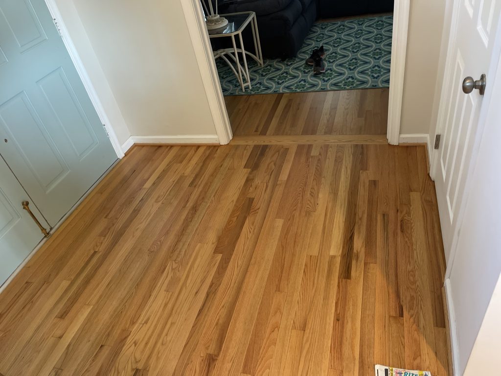 Sand and Refinish Oak Stained Nutmeg from Duraseal w Oil Polyurethane Finish 1