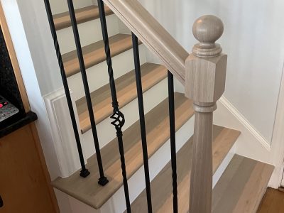 New White Oak Treads and Handrail Custom Stain Mix to Match New Floors Upstairs