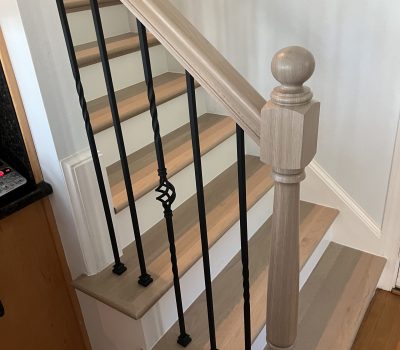 New White Oak Treads and Handrail Custom Stain Mix to Match New Floors Upstairs