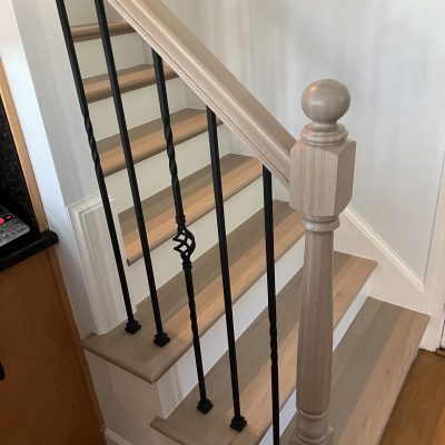 New White Oak Treads and Handrail Custom Stain Mix to Match New Floors Upstairs