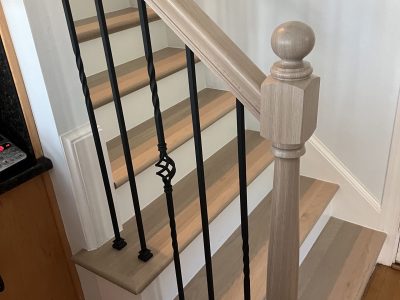 New White Oak Treads and Handrail Custom Stain Mix to Match New Floors Upstairs